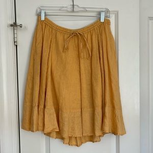 Anthropologie Yellow Linen Midi Skirt with Pockets